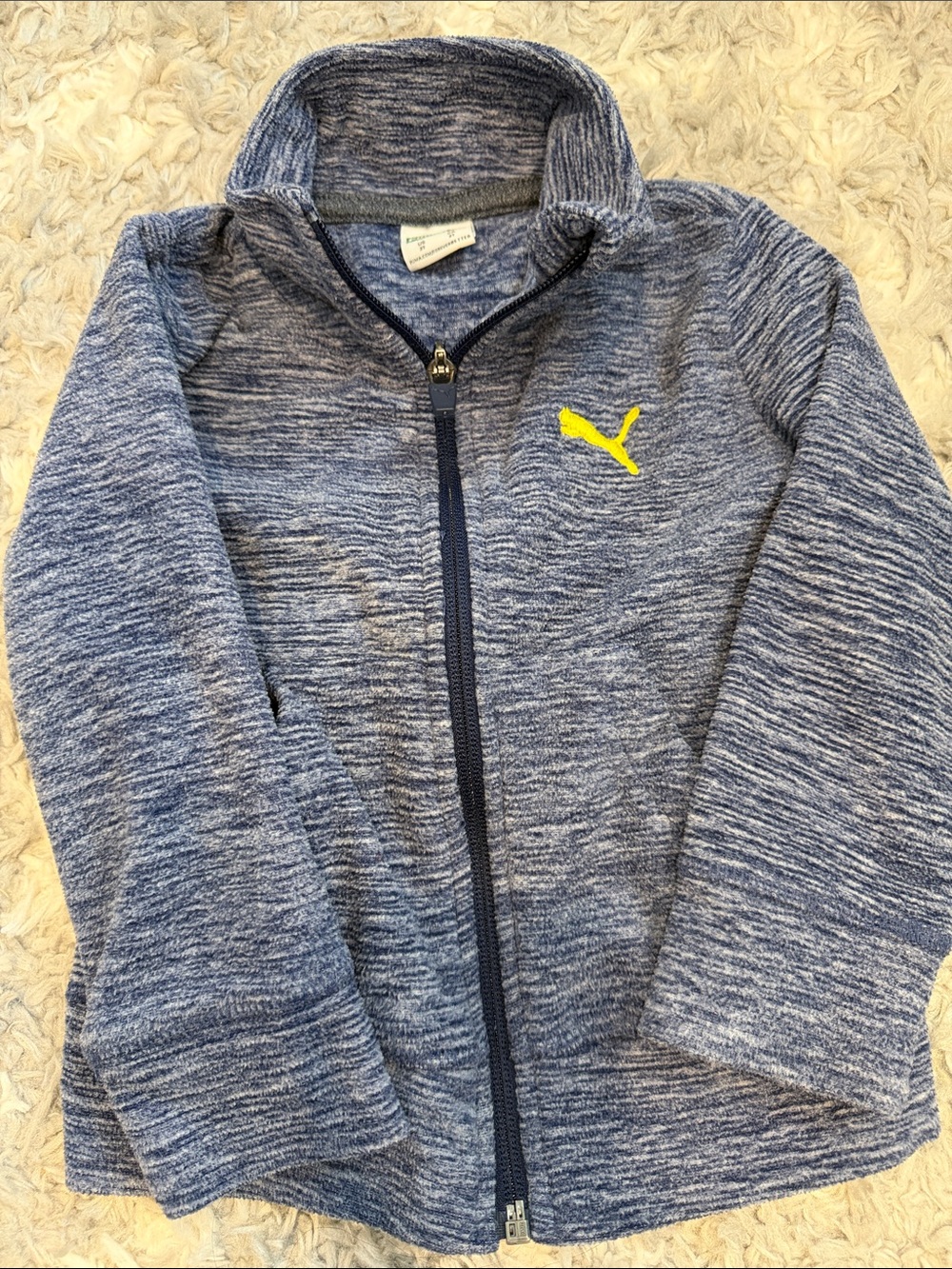 Puma Kids Heathered Blue Full-Zip Sweatshirt with Yellow Puma Logo